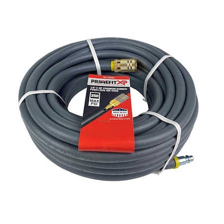 Primefit 1/4in x 50 Foot Premium Rubber Push Lock Air Hose with Coupler and Plug NPL14050C
